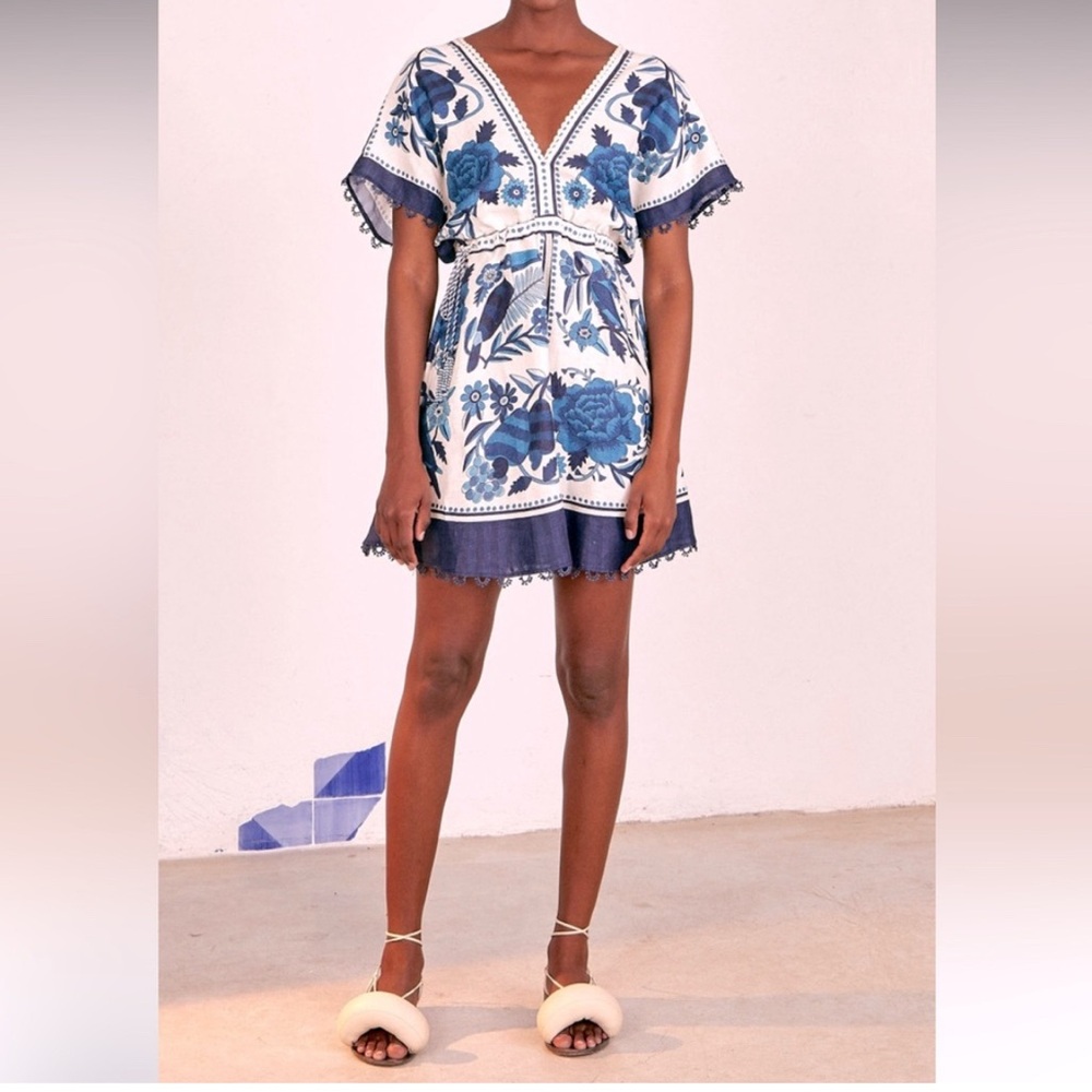FARM Rio Blue and White Floral Mini Dress